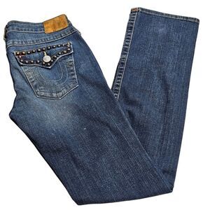True Religion Billy Jeans Womens 30 Studs Details Flaps Pockets Mid Rise Western